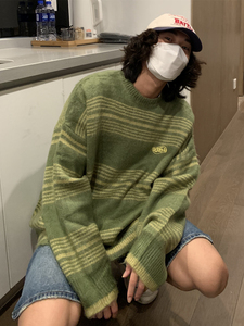 UPDAYWANG 条纹好看情侣复古针织衫男 日系街头男毛衣潮
