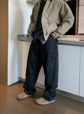 UPDAYWANG结构款潮流直筒工装牛仔裤男 复古百搭休闲牛仔长裤