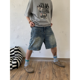 厚实气质潮流五分裤 男 饰牛仔短裤 UPDAYWANG直筒水洗蓝复古口袋装