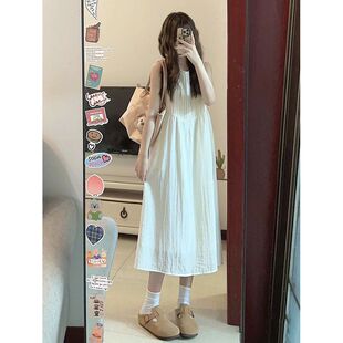 海边度假初恋白色宽松显 韩式 精美法式 温柔风无袖 背心连衣裙女夏季