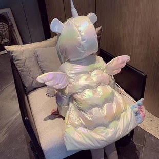 女童棉衣中长款冬装新款洋气小女孩翅膀羽绒棉服儿童加厚外套