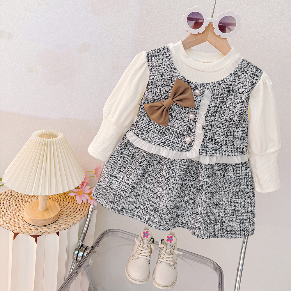 女童连衣裙2025春秋季新款洋气儿童裙子小香风假两件可爱公主裙