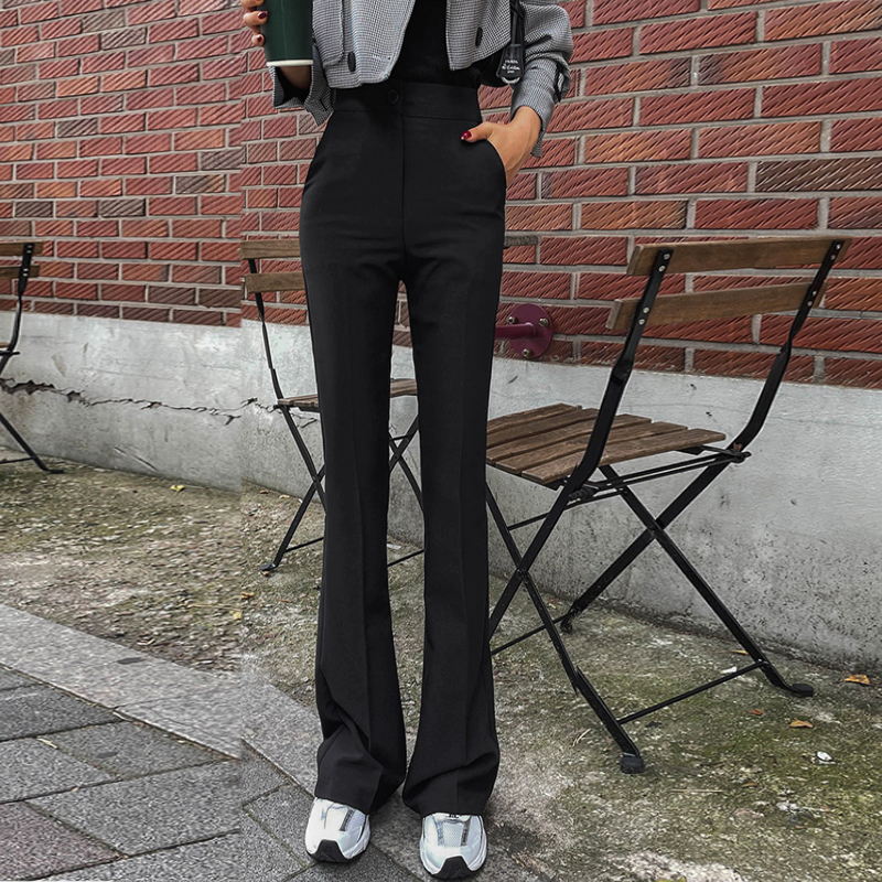 韩版休闲高腰显瘦微喇叭长裤