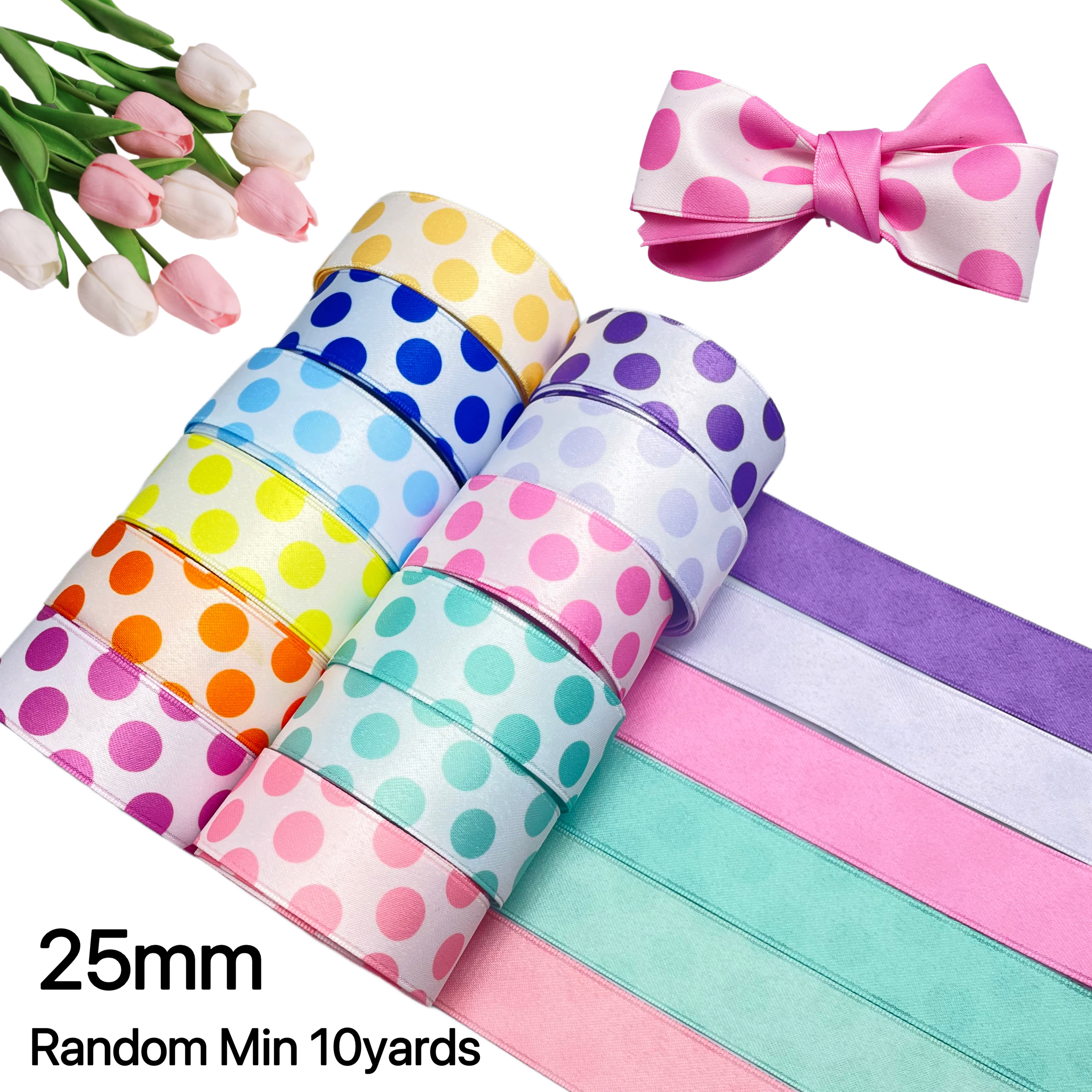 25-38mm宽AB面波点圆点印花涤棉丝带diy发饰材料包装礼物材料配件