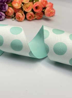 25-38mm新款绿波点涤棉AB面印花织带diy蝴蝶结丝带发饰材料310133