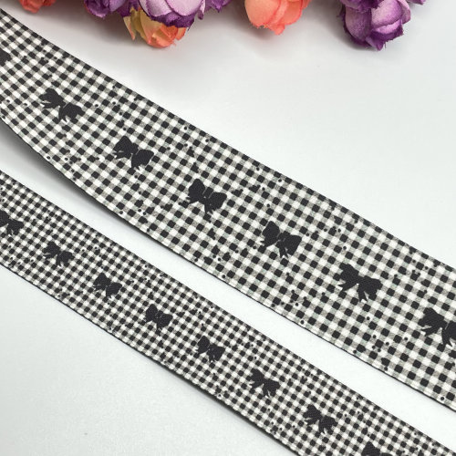25-40mm新蝴蝶结格子涤棉AB面印花织带diy蝴蝶结丝带发饰材料0311