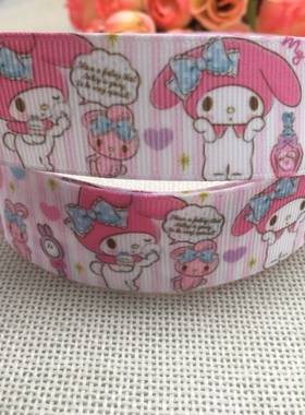 25mm新款兔子印花罗纹织带diy发饰材料优质包装材料服装辅料D4136