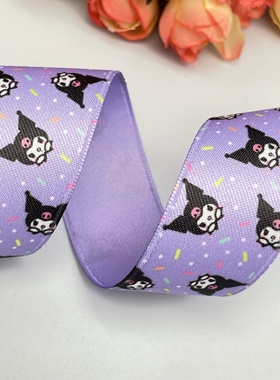 25mm新款库洛米印花涤棉A B面织带Diy发饰材料包装材料辅料240701