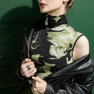 春秋内搭修2背心5493洋身气上 女无袖 022秋季 高领亮丝网纱衣打底衫