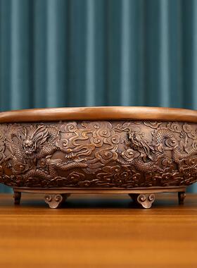 纯紫铜十二龙生肖游宝盆门厅门海家居玄聚关装紫铜35#缸饰品铜摆