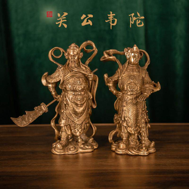 铜韦陀伽蓝护法佛像韦驮关公伽蓝菩萨左右护法神铜鎏金摆件客厅