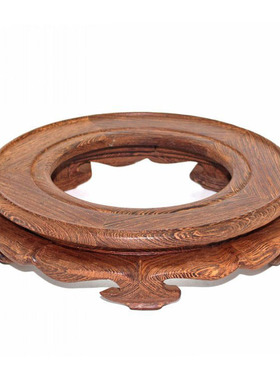 花瓶盆景香炉水晶球葫芦摆件鱼缸鸡翅木红檀木底座 圆形实木中空