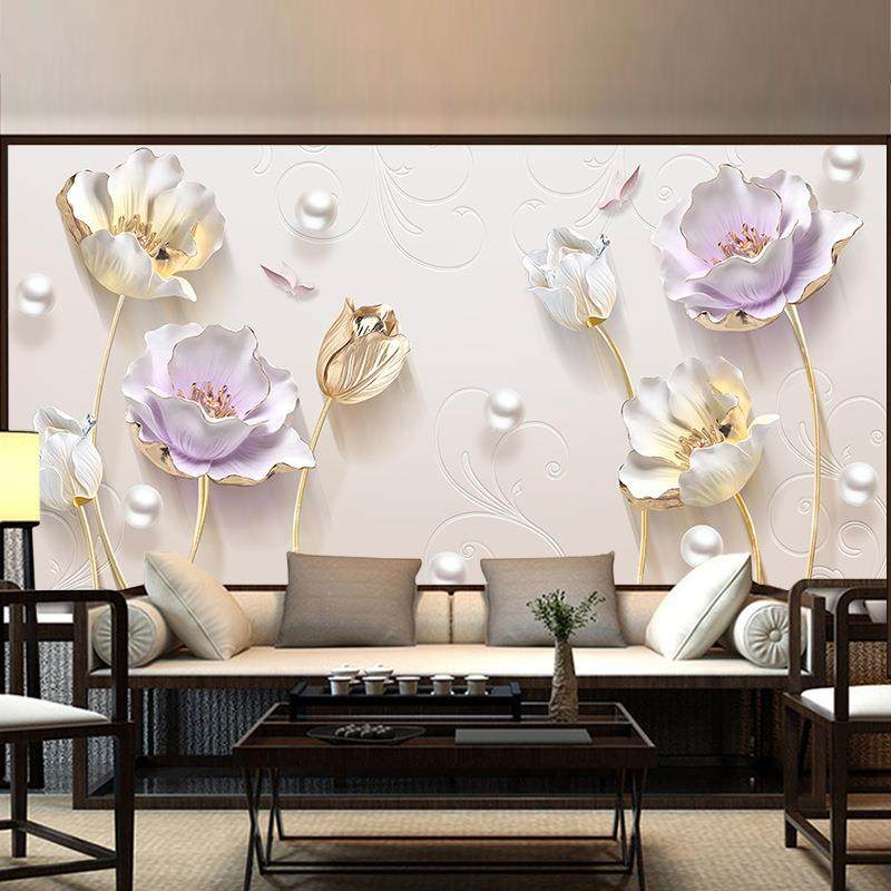 郁金香电视背景一整张大幅墙纸壁画客厅卧室现代简约壁纸