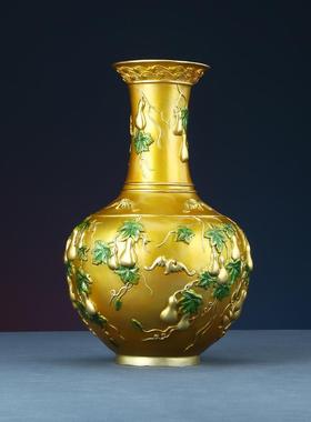 彩铜葫芦花瓶家公室摆设办铜工艺品彩铜36#装饰居品中式乔迁新开