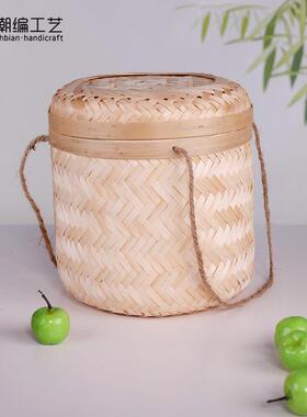 厂家竹制品编织盒带盖竹编茶叶盒礼品月饼粽子送礼圆形包装盒