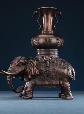 铜大家象摆件居摆设祥93001客厅办黄大公室装饰品号大象一对摆件