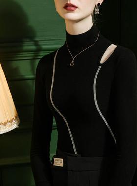 毛100168立领撞磨底衫女修身色设计感小众2022秋冬内打搭镂空冬季