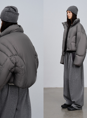 半圆原创女装[运动]2025秋冬宽松休闲轻薄不规则线条短款羽绒服女