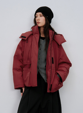 三防复合面料 半圆女装[运动]2025秋冬宽松休闲立领连帽羽绒服女