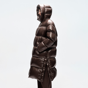 珠光感防绒面料 半圆原创女装[运动]2025冬长款宽松连帽羽绒服女