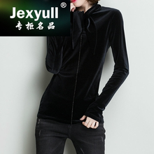 轻奢女款金丝绒长袖领小衫洋气t恤1