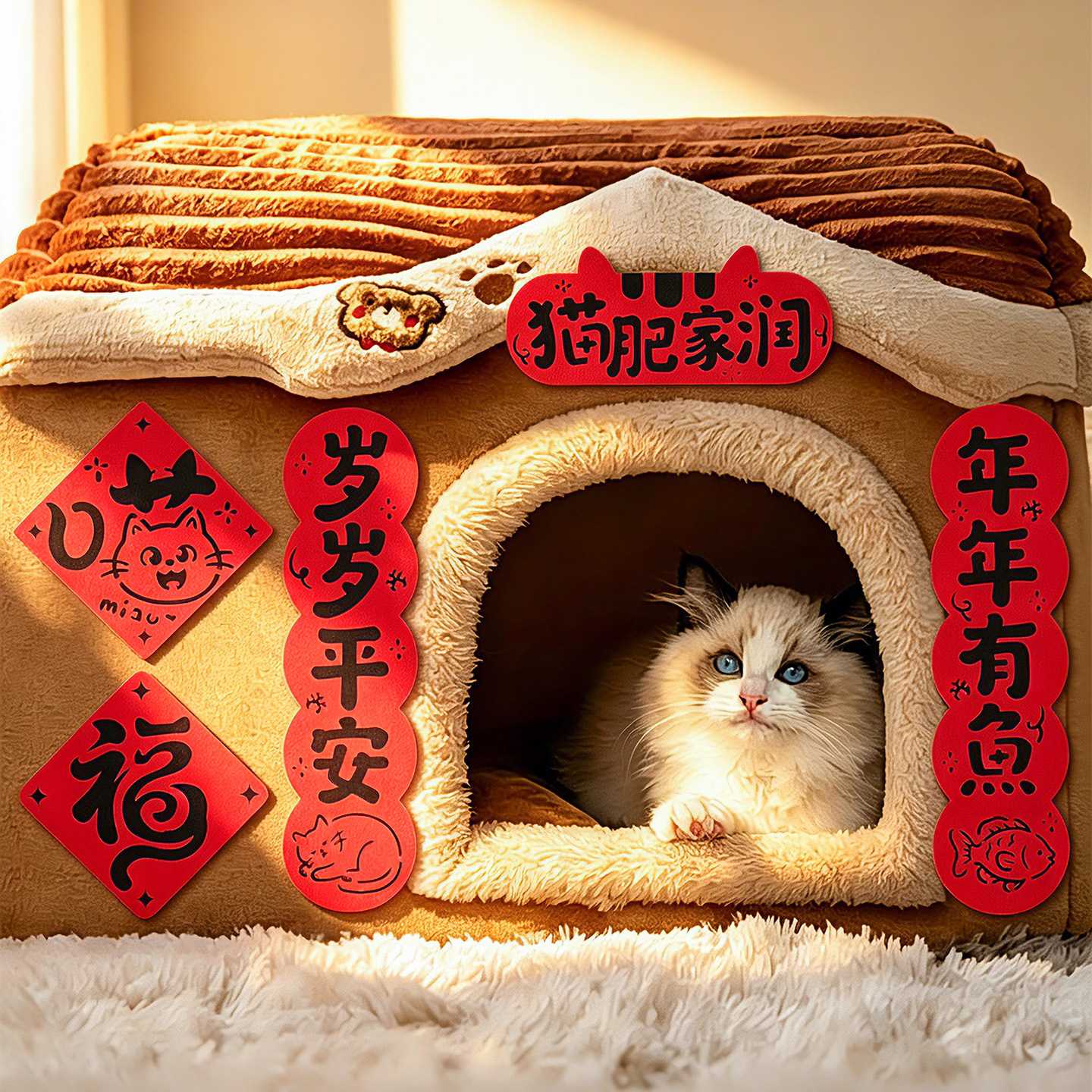 2027羊年新年春联宠物小对联磁吸猫屋狗窝门贴乔迁之喜新居装饰品