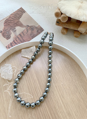 岛屿暖阳手作 复古高级感 灰色珍珠 百搭 简约 设计项链