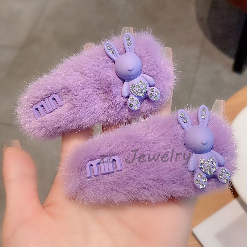 韩版高级感新款仿兔毛毛绒紫色兔子发夹时尚bb夹气质百搭侧发卡女,饰品/流行首饰/时尚饰品新,发饰,淘宝优惠券,粉丝福利购,淘宝优惠卷