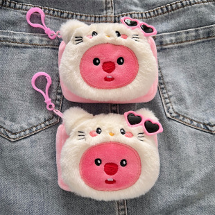 萌卡通哈喽眼镜KT猫零钱包方形便携式随身卡包创意少女心迷你小包