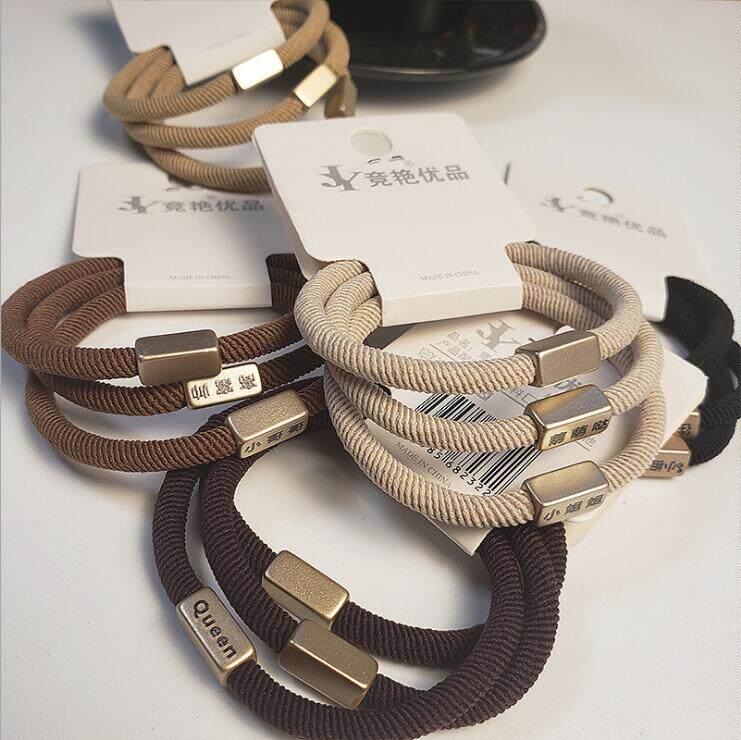 无接缝发圈高弹力黑皮筋成人扎头发强悍加粗发绳印字日韩简约头绳