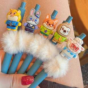 5支卡通可爱兔子警官朱迪尼克按动圆珠笔创意少女心羊签字笔文具