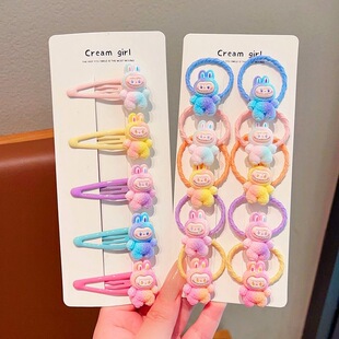 套装可爱拉布布labubu皮筋发夹儿童头绳时尚网红新款发圈刘海夹女