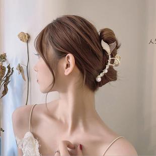 日韓網(wǎng)紅大號珍珠水鉆美人魚尾盤發(fā)抓夾后腦勺鯊魚發(fā)卡發(fā)夾子頭飾