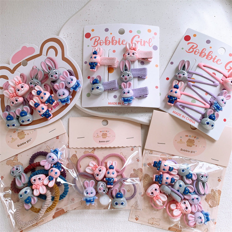 套装儿童可爱卡通动物城发夹发圈BB夹兔子朱迪发圈宝宝皮筋项链女