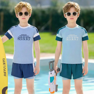 专业 泳装 泳衣男童大童运动分体两件套青少年涤纶高档韩版 时尚