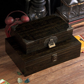 复古证件木盒子竹子木箱创意收纳整理盒大带锁木盒竹木箱扁木盒子