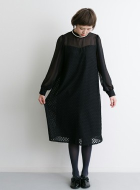 春秋日单merlot复古刺绣波点薄纱透视拼接雪纺气质连衣裙