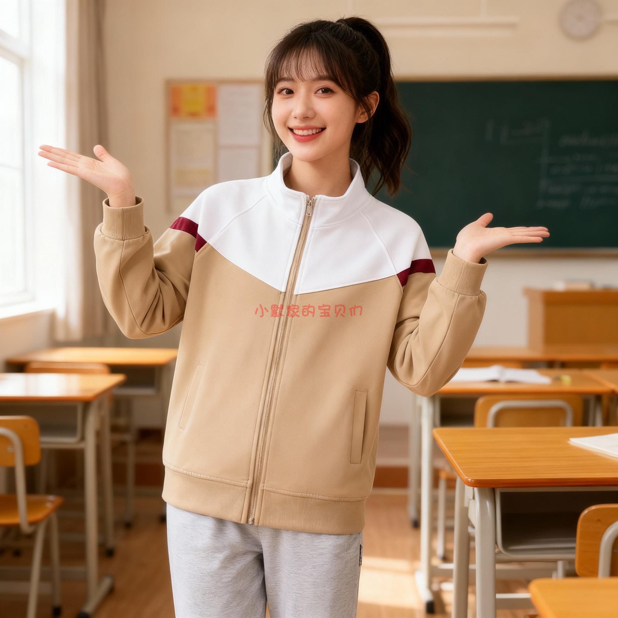 新伊顿同款校服卡其拼白套装