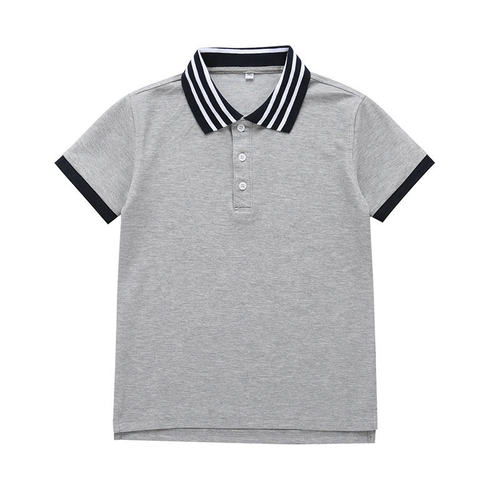 伊顿兰诗校服同款英伦风夏季短袖T恤POLO衫灰色蓝白条纹衣领上衣