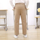 子卡其色一字兜假口袋纯棉弹力西卡松紧腰长裤 伊顿同款 校服西裤