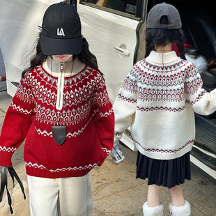 女童毛衣冬季新款2026年女孩拜年服装中大童保暖加厚针织衫毛线衣