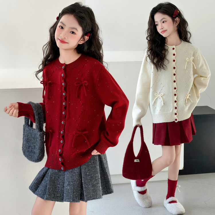 女童毛衣针织开衫2026春季新款女孩拜年服装中大童厚款秋冬毛线衣,童装/婴儿装/亲子装,毛衣/针织衫,淘宝优惠券,粉丝福利购,淘宝优惠卷