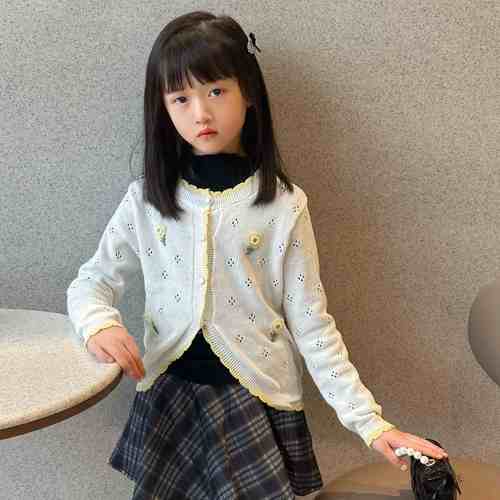 女童针织开衫纯棉薄款空调衫洋气