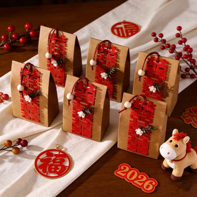 结婚喜糖盒新中式花朵喜字新款牛皮纸文艺创意婚礼喜庆简约袋装