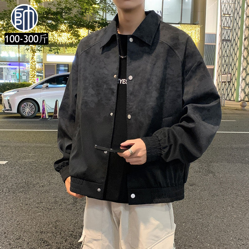 渐变色大码外套男2025秋季新款潮流宽松上衣加肥加大薄款翻领夹克