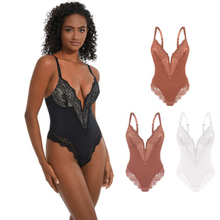 shein速卖通欧美爆款蕾丝性感可调节吊带连体衣收腰V领蕾丝塑身衣