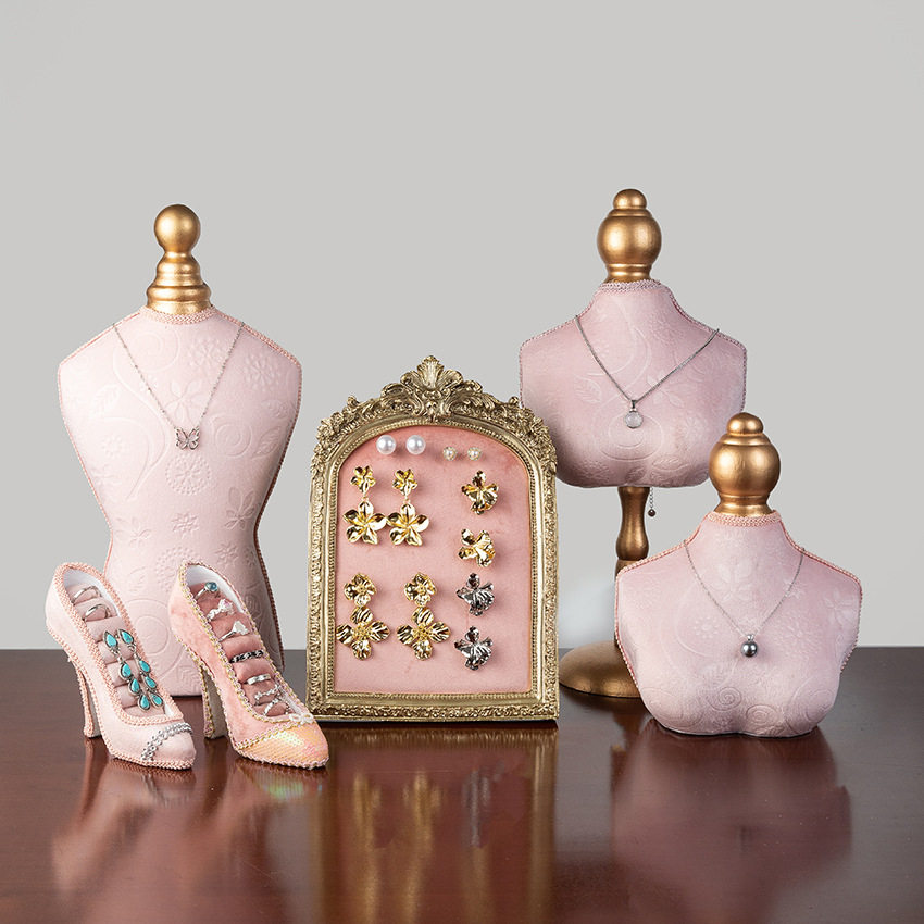 复古首饰架绒布树脂相框饰品展示架项链耳环珠宝陈列拍摄道具摆件