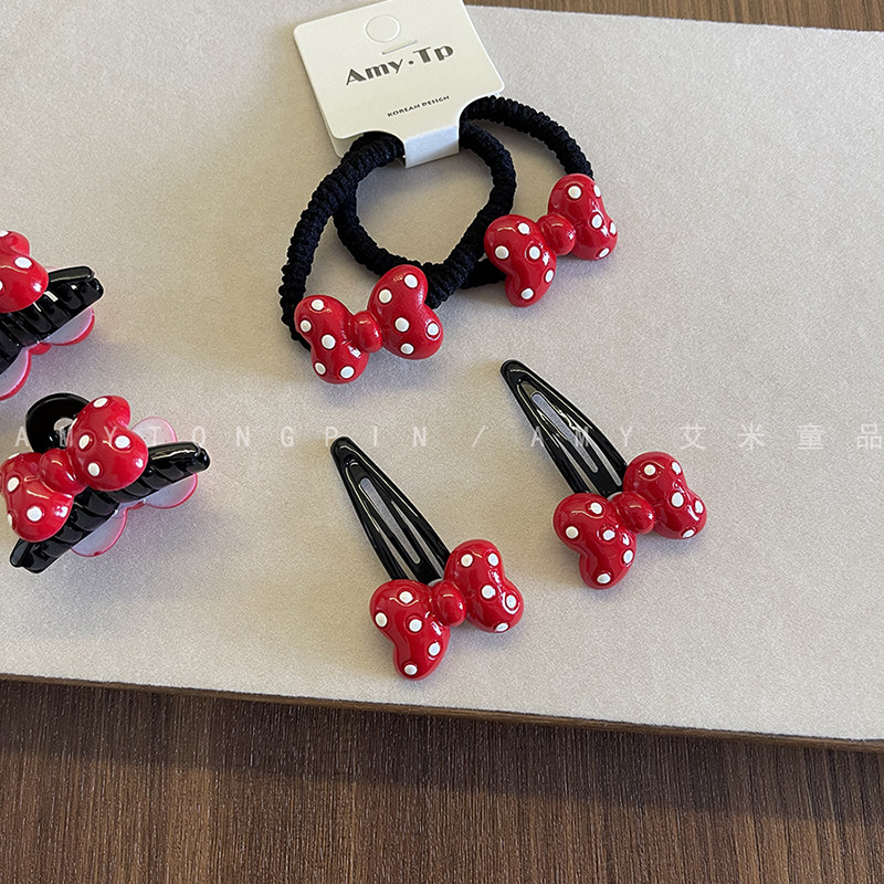 儿童红色米妮蝴蝶结发圈波点领结抓夹可爱少女刘海夹bb夹发卡发饰