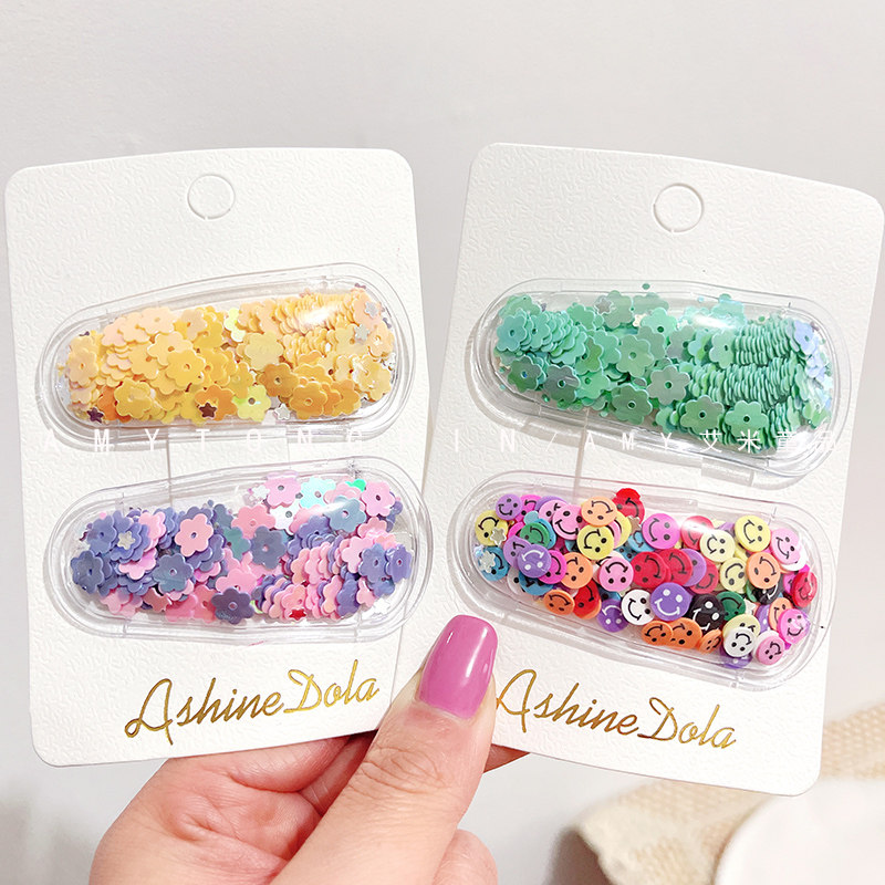 女童bb夹可爱透明流沙笑脸爱心发夹彩色雪花学生发卡刘海碎发头饰