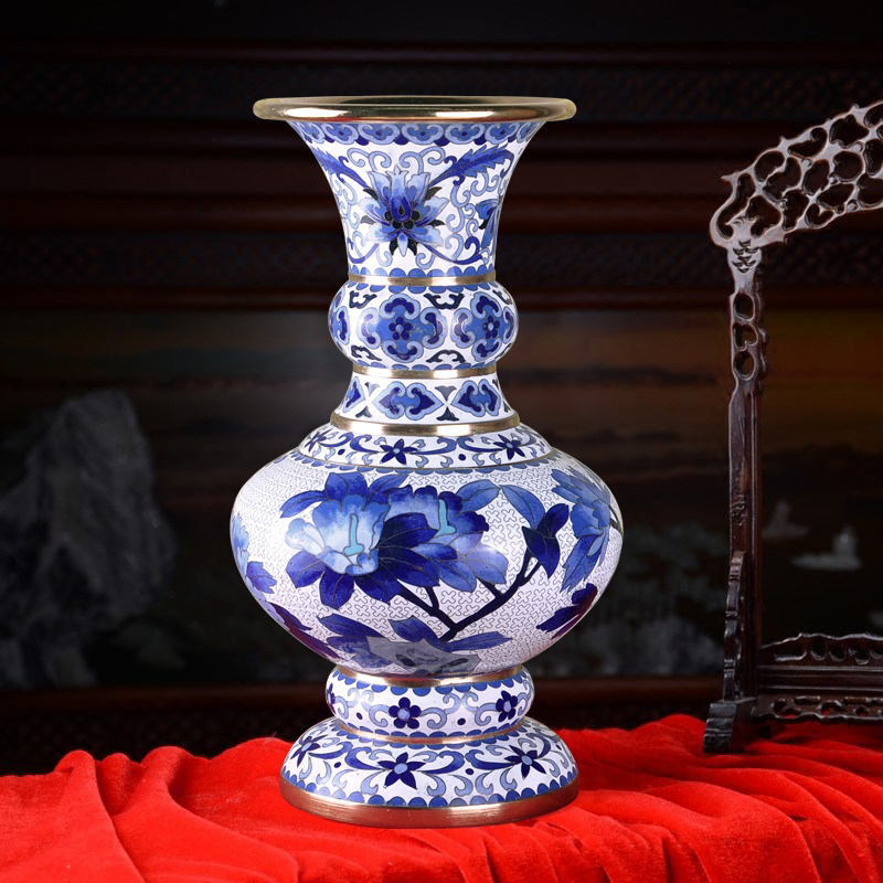 景泰蓝花瓶工艺品摆件牡丹花北京传统手工礼物商务礼品送朋友老外